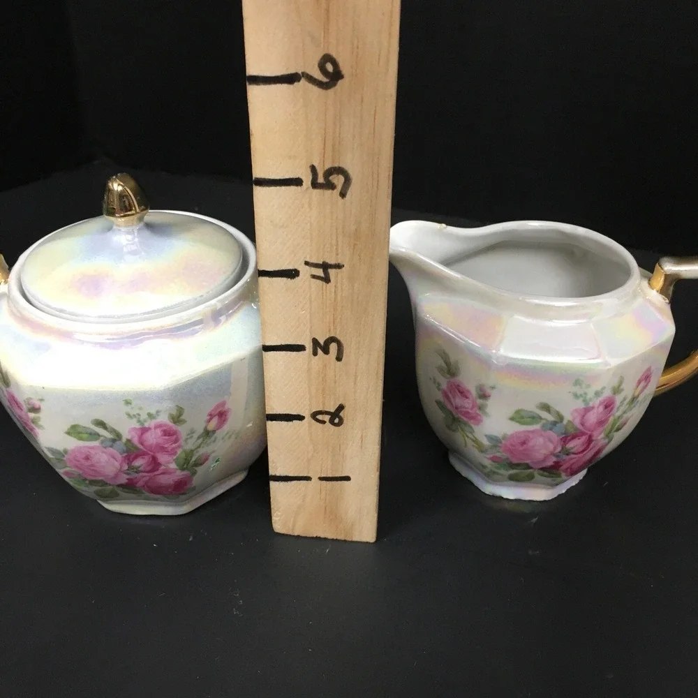 Vintage Eleanor Bavaria Hand Painted Lustreware Sugar‎ & Creamer Set